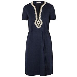 Tory Burch Liliana Navy Tunic Dress with unique embroidered detail